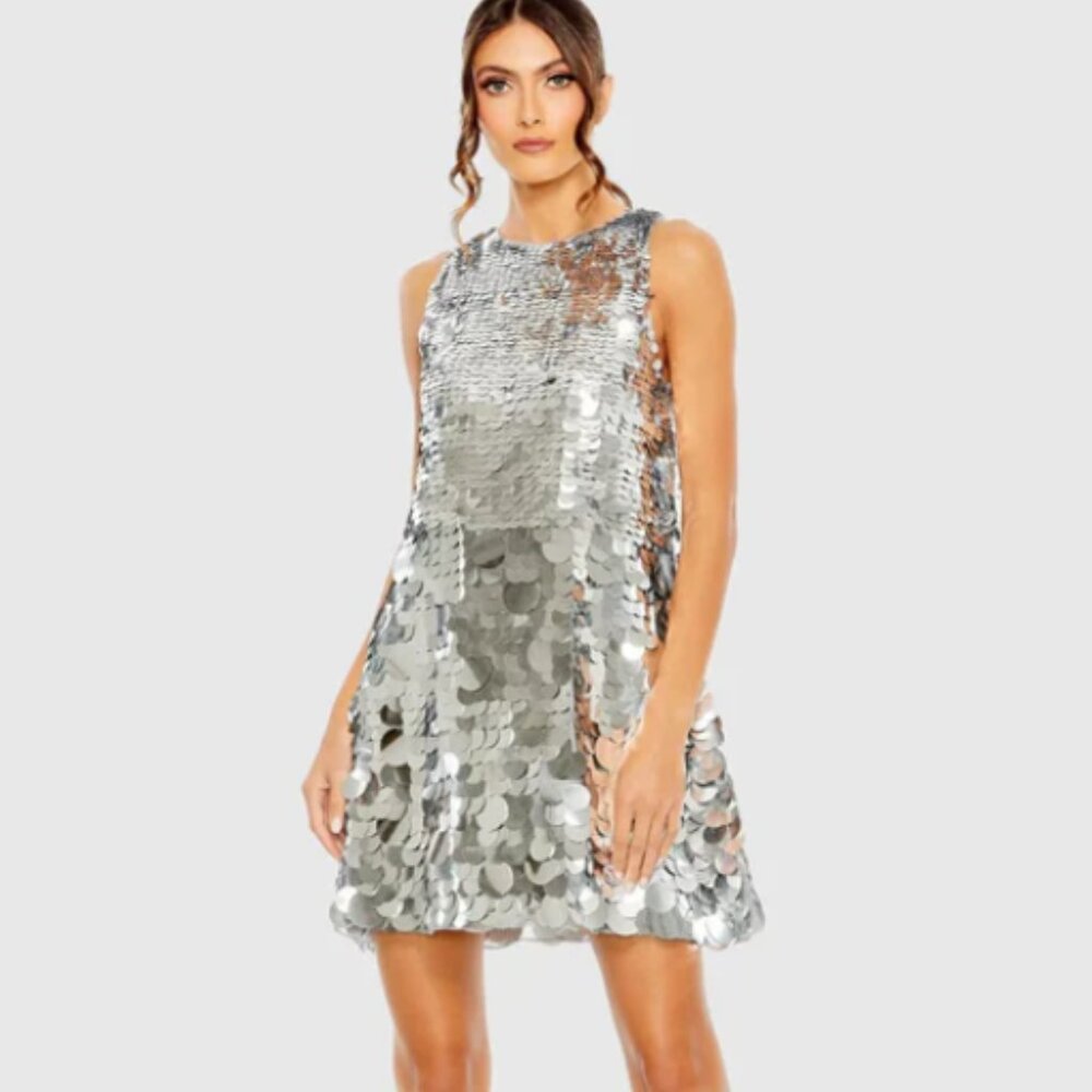 Mac Duggal Silver Sequin Mini Dress